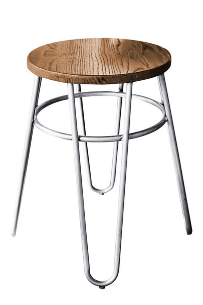 Pieds en acier en bois chaise de bar simpliste isolé
. - Photo, image