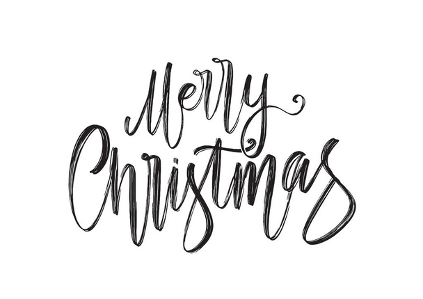 Vector illustration: Hadwritten brush ink textured lettering of Merry Christmas on white background. - Vector, Image