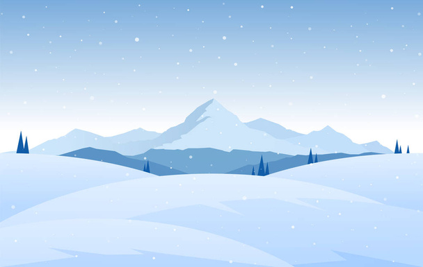 Vector illustration: Winter Mountains landscape with snowy hills. Christmas background. - Vector, Image