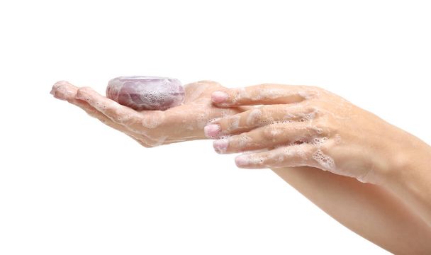 Eller sabunla beyaz arka plan üzerinde - Fotoğraf, Görsel