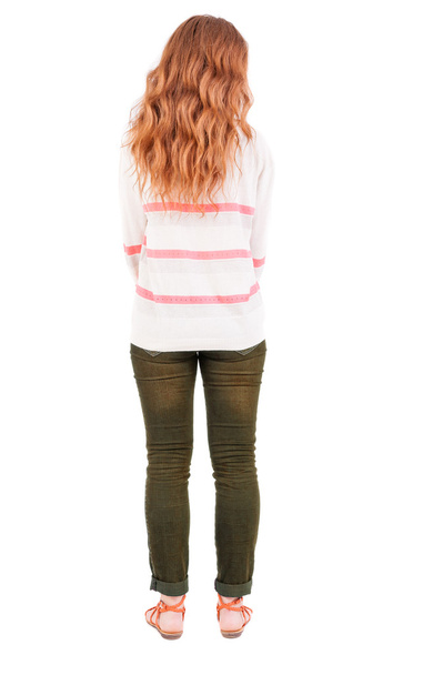 back view of standing young beautiful woman. - Photo, image