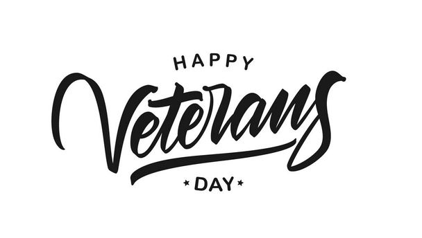 Vector illustration: Calligraphic brush type lettering composition of Happy Veterans Day on white background. - Vector, Image