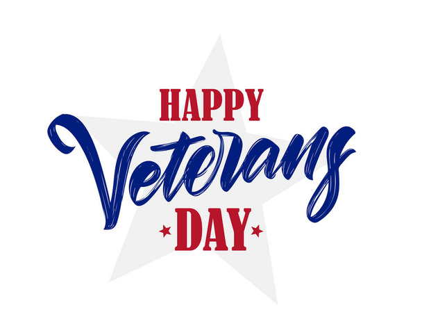Vector illustration: Hand drawn Calligraphic type lettering composition of Happy Veterans Day. - Vector, Image