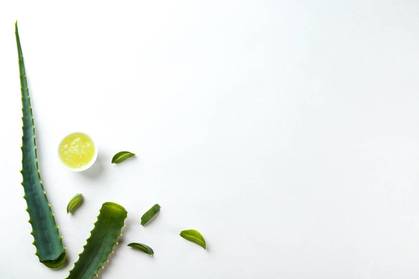 Aloe leaves laid in flat lay composition as skin nutrition concept. - Фото, зображення
