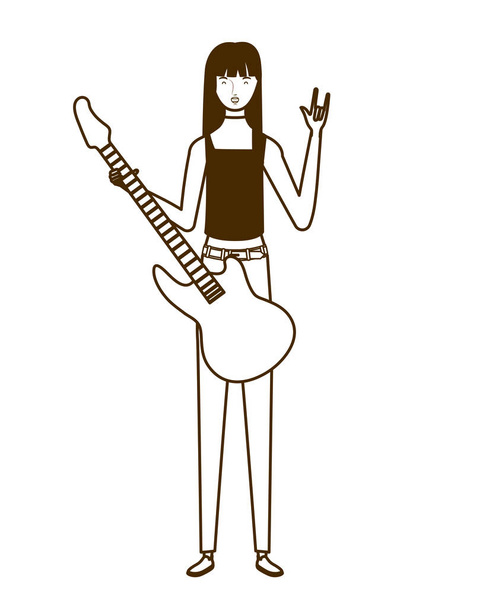 sziluettje nő elektromos gitáron, fehér háttér - Vektor, kép