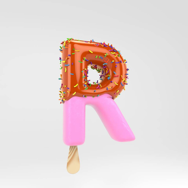 Ice cream letter R uppercase. Pink fruit popsicle font with caramel and sprinkles isolated on white background. - Фото, зображення