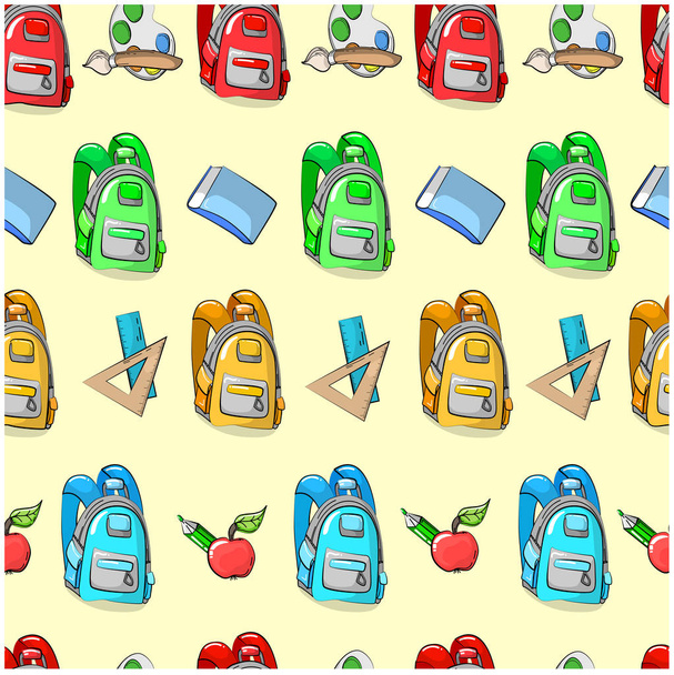pattern seamless school learning backpacks colored background illustration vector student kid wallpaper - Vector, afbeelding