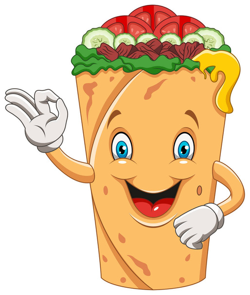 Cartoon Burrito lub Kebab dając OK znak - Wektor, obraz