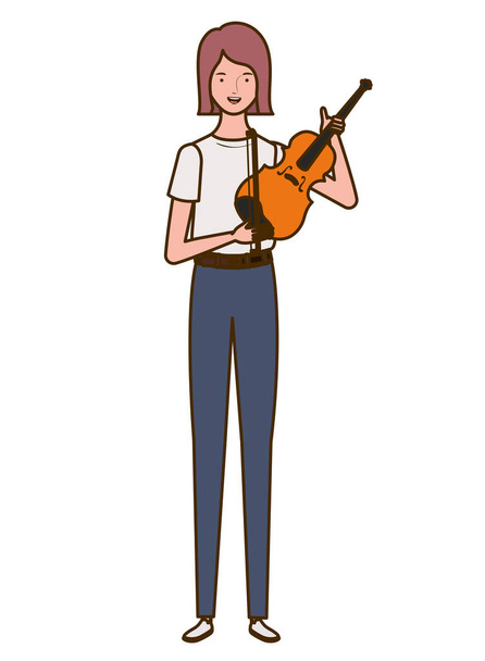 jonge vrouw met viool op witte achtergrond - Vector, afbeelding