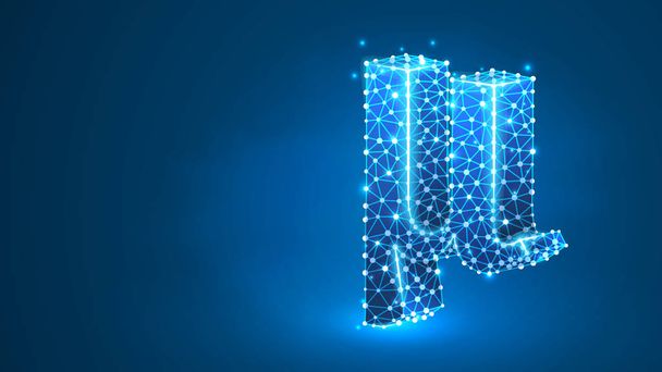 Mu, the letter of a Greek alphabet. Greek numerals, mathematical number forty concept. Abstract, digital, wireframe, low poly mesh, vector blue neon 3d illustration. Triangle, line, dot - Vector, Image