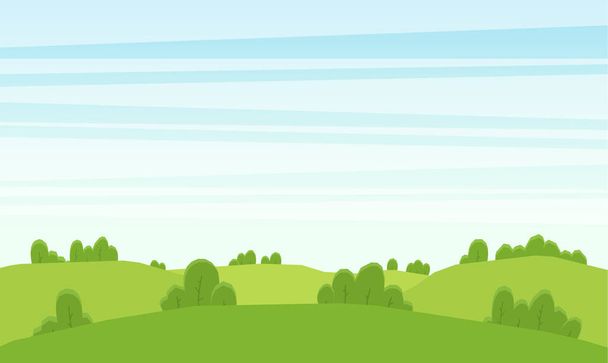 Cartone animato paesaggio estivo con colline verdi
 - Vettoriali, immagini