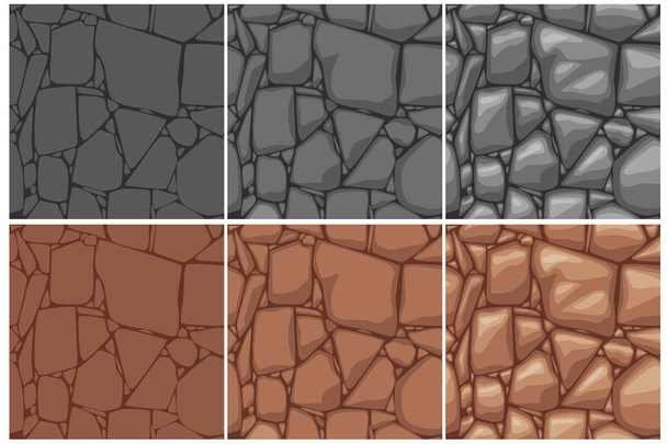 Varrat nélküli Stone textúra, 3 lépésben rajz. Barna és szürke kövek háttér. Cartoon Seamless textúra. - Vektor, kép