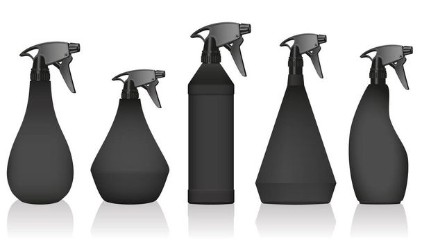 Спрей бутылки - хорошо известные вариации с черными телами и насосами. Изолированная векторная иллюстрация на белом фоне
. - Вектор,изображение