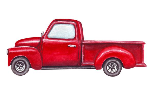 Un pick-up rosso. Acquerello auto di Natale isolato su sfondo bianco
 - Foto, immagini