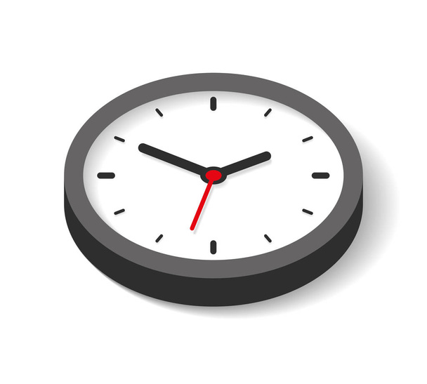 3d Clock icon in flat style, timer on white background. Business watch. Vector design element for you project - Вектор, зображення