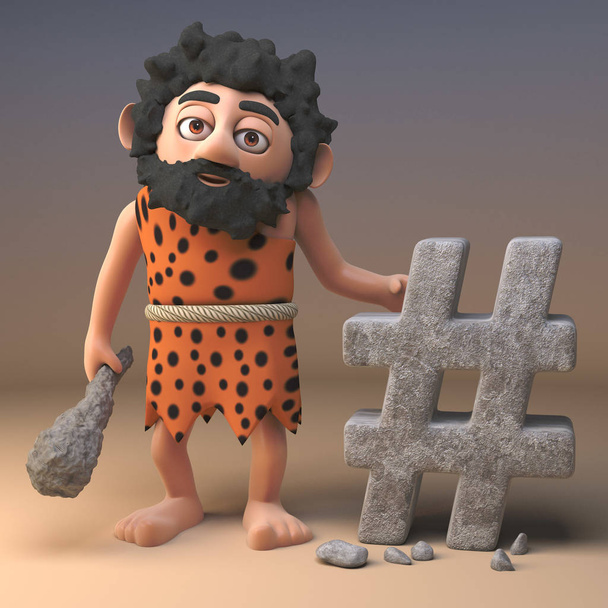 Fiksu kivi 3d luolamies merkki virkaa jotain kivi hashtag hash tag, 3d kuva
 - Valokuva, kuva