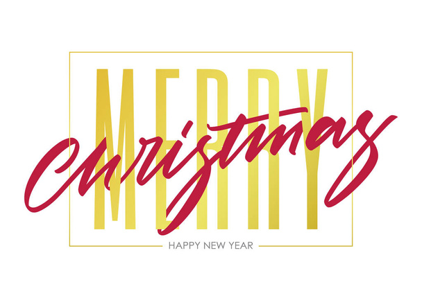 Vector illustration: Golden type lettering composition of Merry Christmas and Happy New Year. - Vector, Image