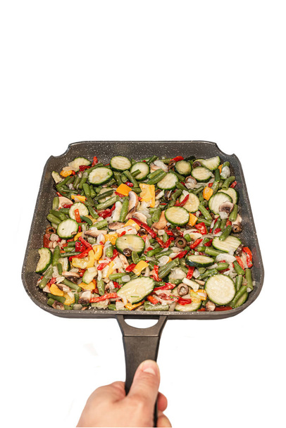 Square in shape ceramic frypan with Mediterranean diet vegetable - Photo, Image