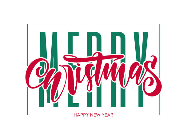 Vector illustration: Typography lettering composition of Merry Christmas and Happy New Year. - Vector, Image