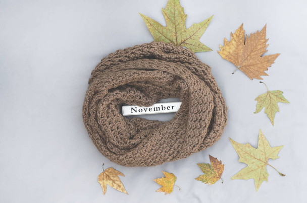 Autumn flat lay with the inscription of the month of November.  - Foto, immagini