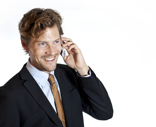 hombre de negocios feliz hablando por teléfono - Foto, imagen