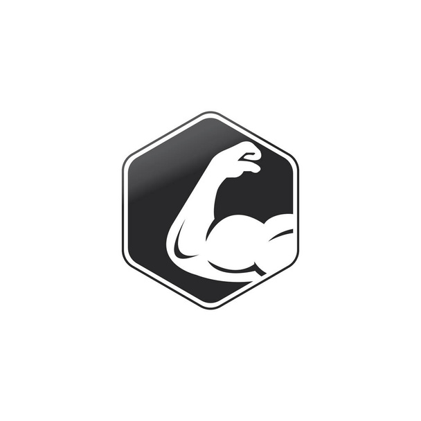 Power Gym Vektor Logo Design. Fitness-Vektor-Logo-Design-Vorlage. Logovorlage mit dem Bild eines muskulösen Arms. - Vektor, Bild