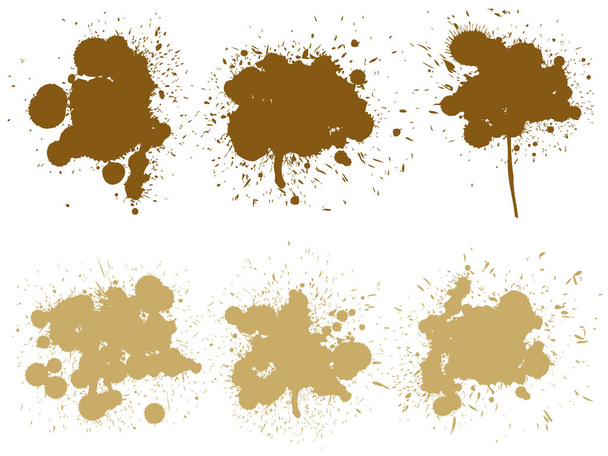 Collection of artistic grungy paint drop, hand made creative splash or splatter stroke set isolated white background. Abstract grunge dirty coffee stain group or graphic art vintage decoration - Photo, Image