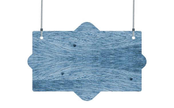 Panneau en bois suspendu avec cordes sur fond blanc
 - Photo, image
