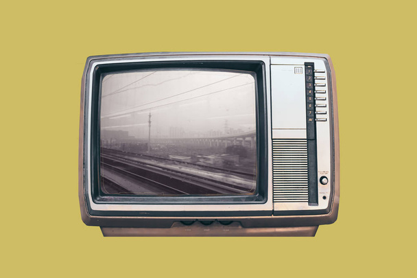 gerçekçi retro vintage geri ve beyaz televizyon grafik fikir kadar alay - Fotoğraf, Görsel