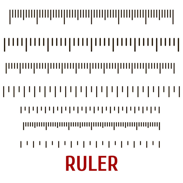 Set of black scale for rulers, inches and centimeters. - Vector, Image