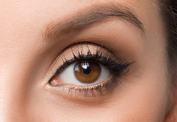 Womans oko-zbliżenie zdjęcia. Koncepcja wzroku i okulistyki. - Zdjęcie, obraz