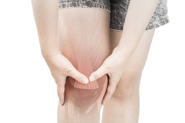 Dolore muscolare al ginocchio sfondo bianco Lesioni al ginocchio
 - Foto, immagini