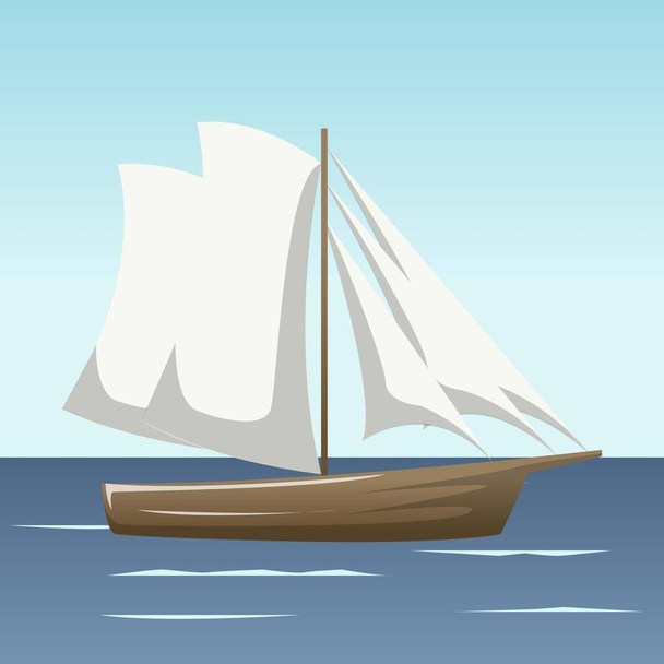 Sailboat in the sea, simple sailboat silhouette - Vector, imagen