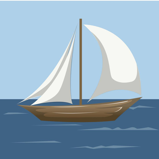 Парусник в море, простой силуэт парусника
 - Вектор,изображение