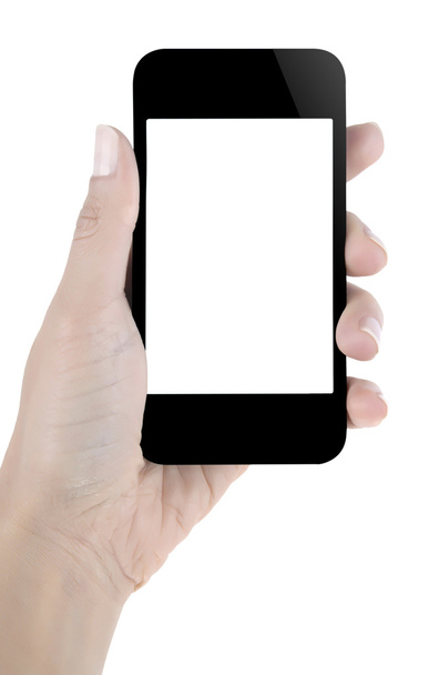 Mão segurando telefone celular tela em branco
 - Foto, Imagem