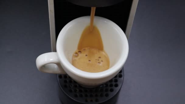 Primo piano processo di fabbricazione di un caffè espresso italiano classico in una macchina da caffè. Concetto di processo di fabbricazione del caffè
 - Filmati, video