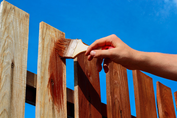 Painting wooden fence - Photo, Image