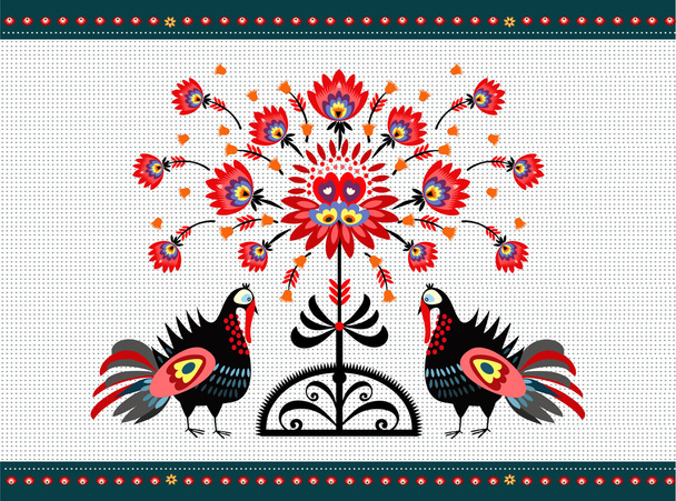 Folk Pattern With Turkeys - Vector, Image