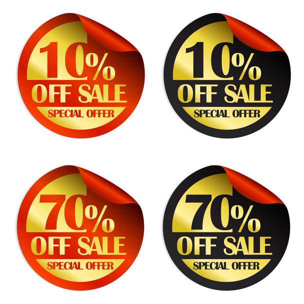 Rood en zwart 10, 70% korting te koop, speciale aanbieding stickers set - Vector, afbeelding
