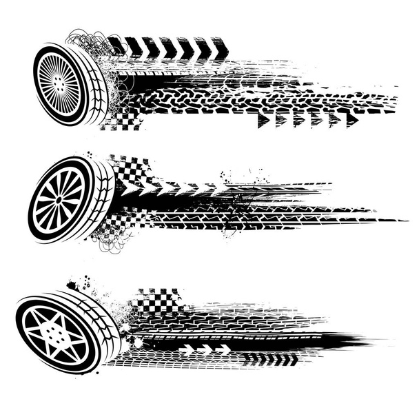 Grunge black tire frame with wheels - Vector, Image