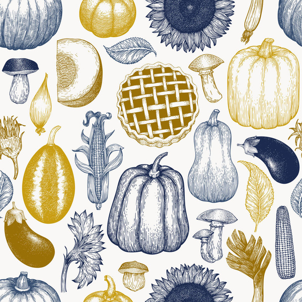 Happy Thanksgiving Day seamless pattern. Vector hand drawn illus - Vecteur, image