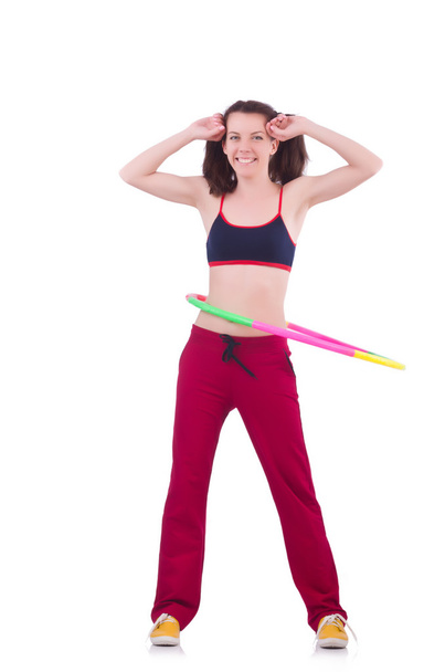 Woman doing exercises with hula hoop - Foto, Imagem