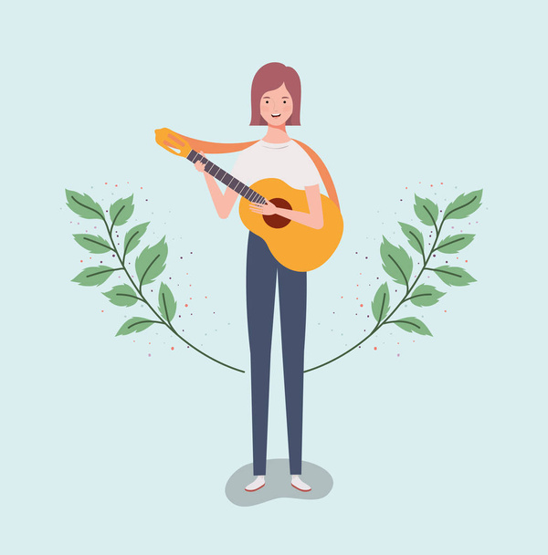 woman playing acoustic guitar character - Vector, Image