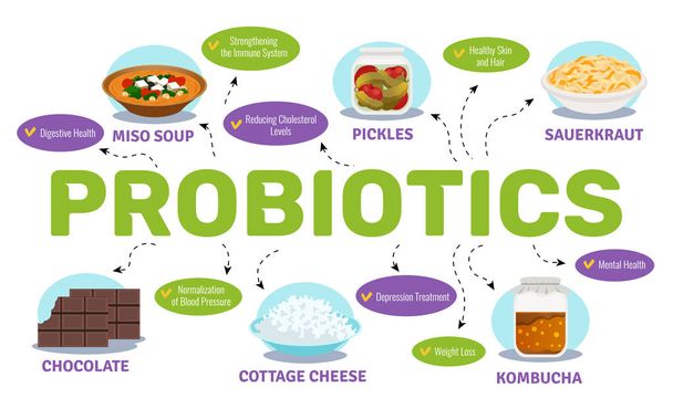 Probióticos y concepto de salud
 - Vector, imagen