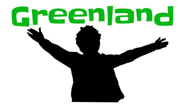 Ilustração: "Groenlândia" com o homem estendendo seus braços
 - Foto, Imagem