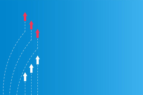 Есть лидерство или различные концепции с указаниями Стрелка Красная и белая бумага и маршруты линии на синем фоне
  - Вектор,изображение