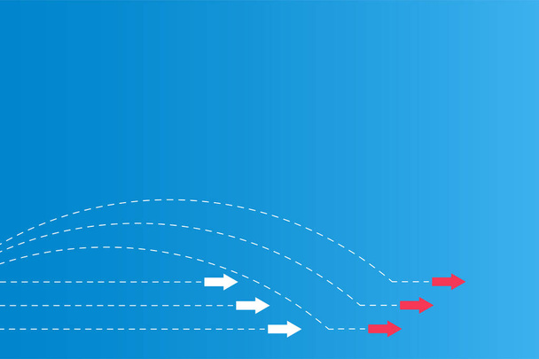 Tener liderazgo o diferentes conceptos con direcciones Flecha Libro rojo y blanco y líneas de ruta sobre un fondo azul
  - Vector, Imagen