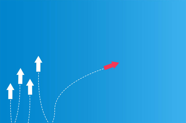 Führungspersönlichkeiten oder andere Konzepte mit Pfeil auf rotem und weißem Papier und Routenlinien auf blauem Hintergrund  - Vektor, Bild