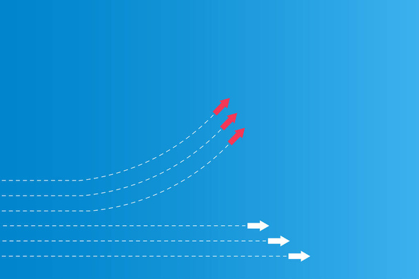 Hebben leiderschap of verschillende concepten met richtingen pijl rood en wit papier en routelijnen op een blauwe achtergrond  - Vector, afbeelding