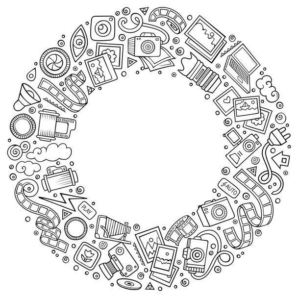 Комплект объектов мультфильма студии Photo Doodle круглый кадр
 - Вектор,изображение